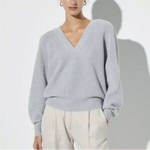The Reset  Womens Grey The Must Have V Neck 100% Wool Sweater Size Medium